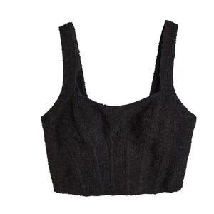 NWT‎ H&M Textured Crop Tank Top Black Square Neck Sleeveless Women's XS